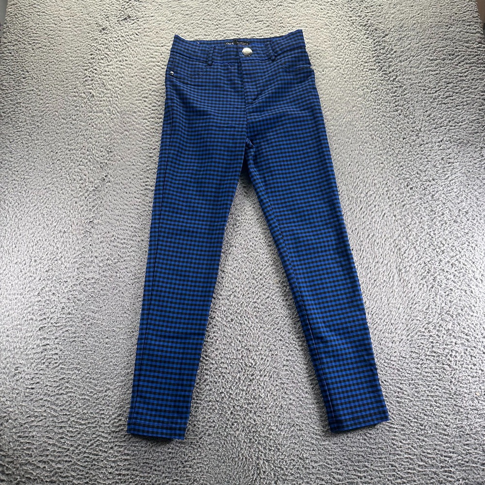 Zara Leggings Womens M Blue‎ Gingham Viscose Ankle Yoga Workout Running Stretch